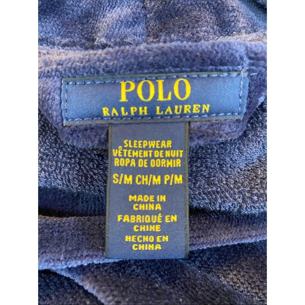 Polo Ralph Lauren Navy Terry Robe w Large Red Polo Pony Embroidery Size Mens S